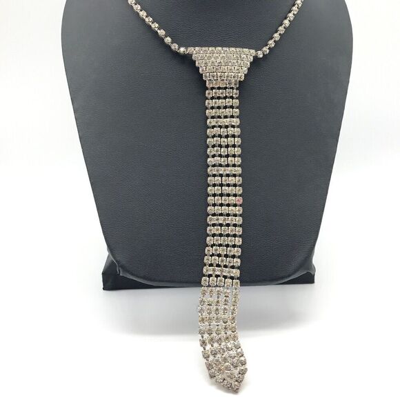 Vintage Clear Rhinestone Art Deco Style High End Ladies Statement Necklace - Picture 2 of 6
